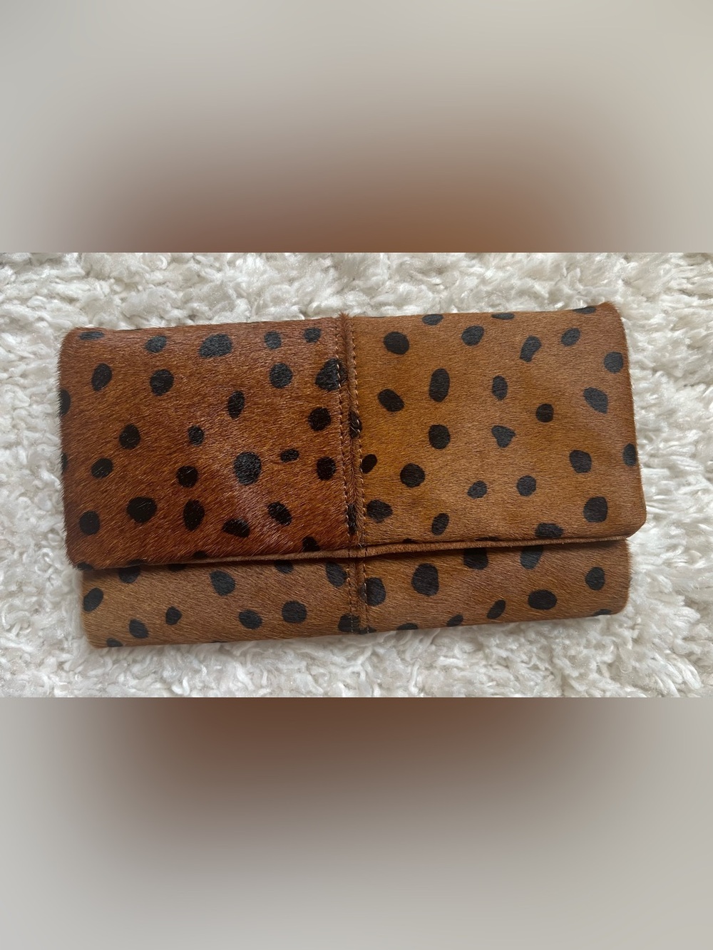 Leopard-Print Calfhair Suede Clutch Wallet